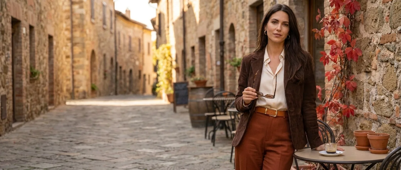 Hochwertige Best&Timeless® Damengürtel — Herbst in einer toskanischen Altstadt, Manufaktur Fronhofer