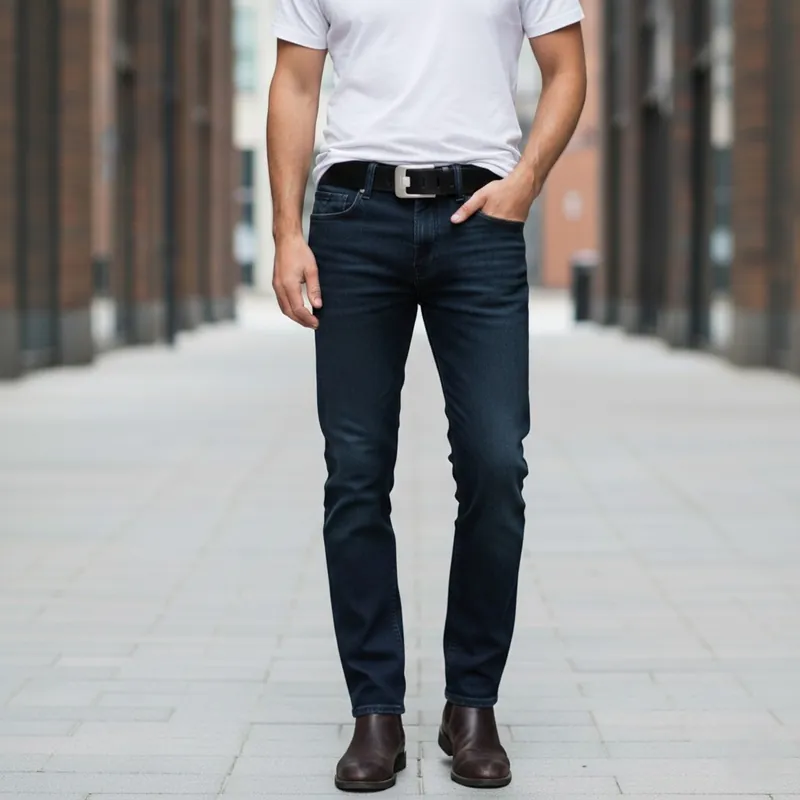 Büffelleder-Gürtel zu Jeans – 4 cm, Breitdornschnalle, altsilber