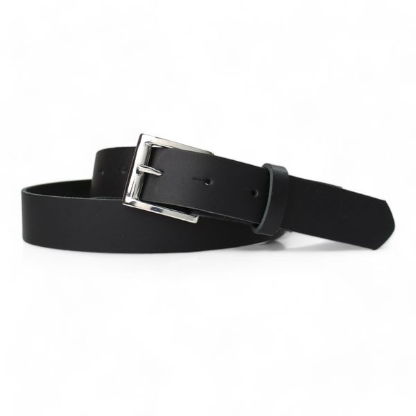Herren Ledergürtel 3 cm breit, schwarz, rechteckige silberfarbene Schnalle