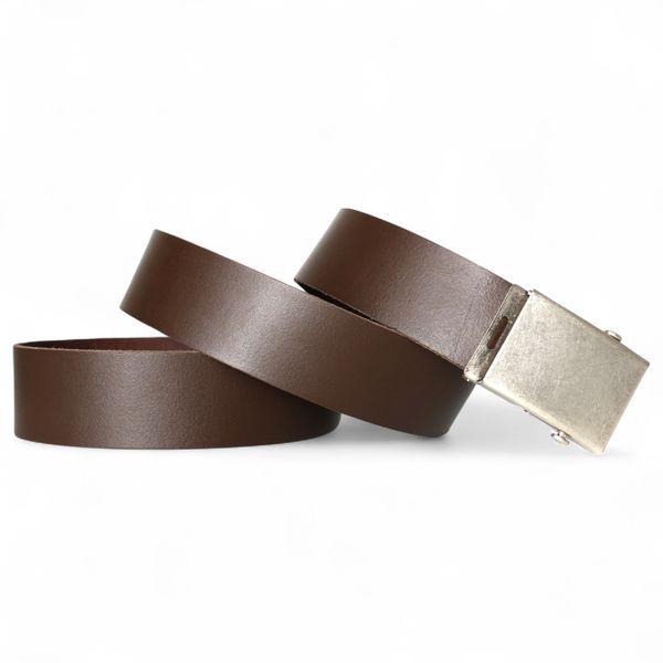 Ledergürtel Herren stufenlos verstellbar, 4 cm, braun, Koppelschnalle versilbert