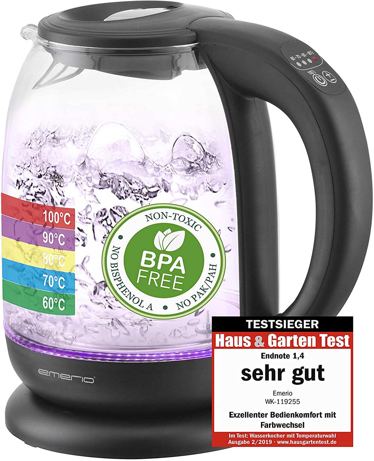 Glas-Wasserkocher mit Temperaturregelung Emerio WK-119255