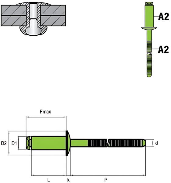 Blind Rivets (Ø x L) 3,2 x 6 mm - Stainless steel A2 / Stainless