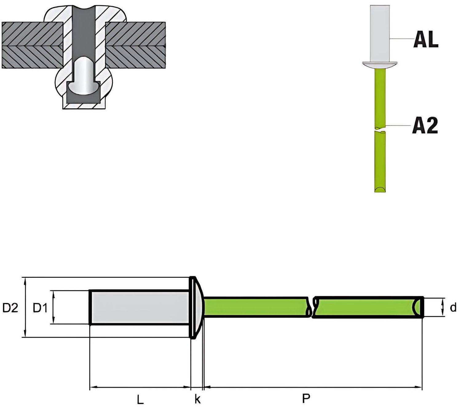 500 x Dicht-/Becherniet Alu/Stahl Flachkopf 3,2x9,5 - Klemmbereich: 3, 8,79