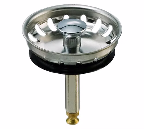 Edelstahl Siebkörbchen für Spülen-Ablauf Ø 54 mm, ( 1 1/2 Zoll ) für Excenterbedienung, für Teka Spülen, Hubstange Ø 8 mm, Gesamtlänge 60 mm bis 84 mm einstellbar