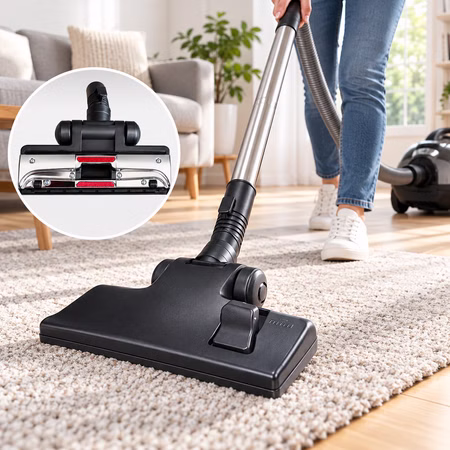 Universal Staubsauger-Bürste mit Kippgelenk und 4 Rollen, Kombi-Bodendüse 32mm Rohr - mit umschaltbarem Bürstenkranz, passendes Zubehör Ersatzteil für handelsübliche Bodensauger mit 32 mm Teleskop-Rohr Anschluss