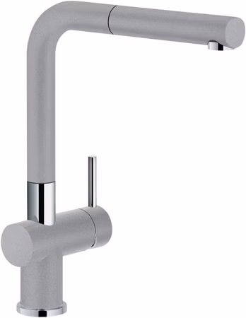 FRANKE Armatur ACTIVE-PLUS, Zugauslauf, Hochdruck, Schwenkauslauf, hoher Auslauf, Seitenbedienung beidseitig, Chrom-Steingrau
