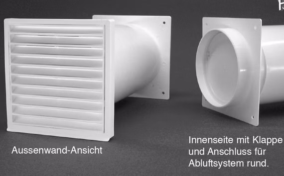 Teleskop-Mauerkasten Ø 150 mm  mit Rückstauklappe Abluft Rundanschluss weiss AirCircle
