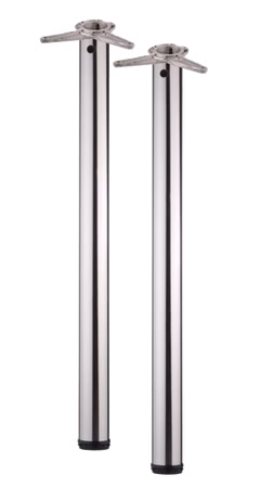 2er SET Tischbein / Stützfuß - Chrom, Ø 6 cm x 70,5 cm, höhenverstellbar
