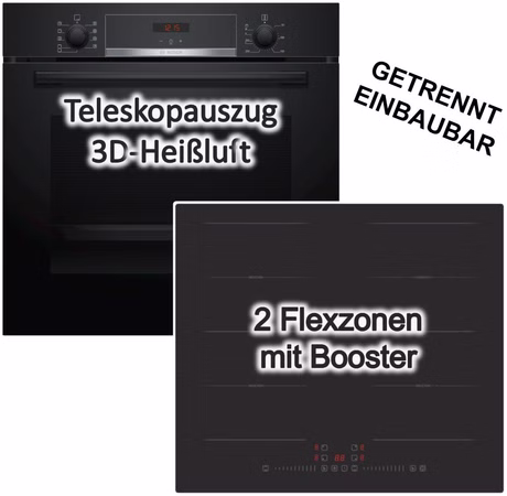 HERDSET Bosch Backofen Teleskopauszug + PKM Induktionskochfeld - schwarz autark 60 cm