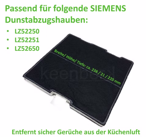Premium Aktivkohlefilter rechteckig für SIEMENS LZ52250, LZ52251, LZ52650