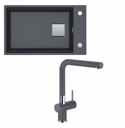 Spülenset Franke Granitspüle Kubus KNG 110-62 Graphit mit Franke Armatur ACTIVE-PLUS mit Ausziehauslauf
