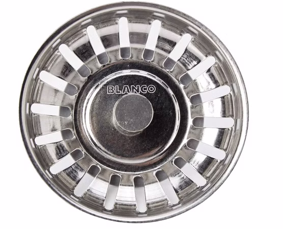 BLANCO 125590 Siebkörbchen 3,5 Zoll (80mm), Edelstahl-Siebkorb für Küchenspülen OHNE Excenter-Bedienung, 18 Schlitze