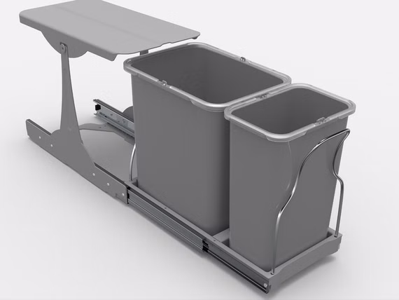 Victory Auszug Einbau-Abfallsammler 24 Liter ( 16 + 8 Liter) grau mit Vollauszug ab 300 mm Schrank
