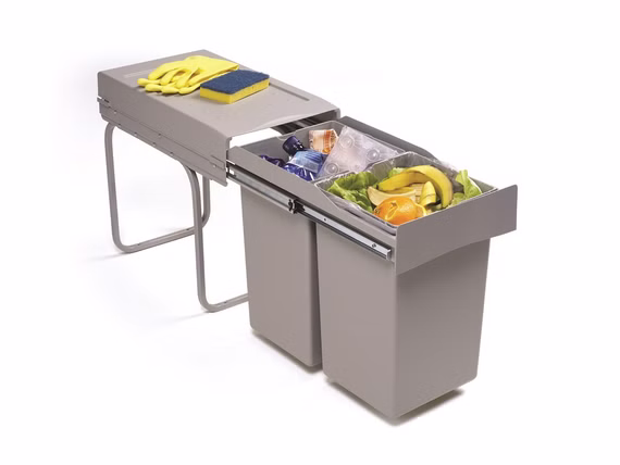 Victory Einbau-Abfallsammler Double-Man Deluxe 28 Liter in Alugrau Vollauszug