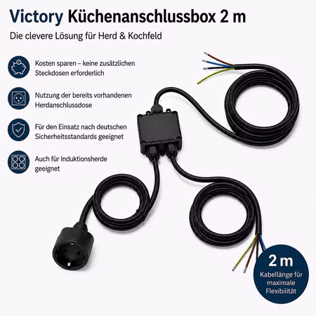 Herdanschlusskabel Verteiler für Kochfelder, Backöfen 2m Power Splitter Küchenanschlussbox 