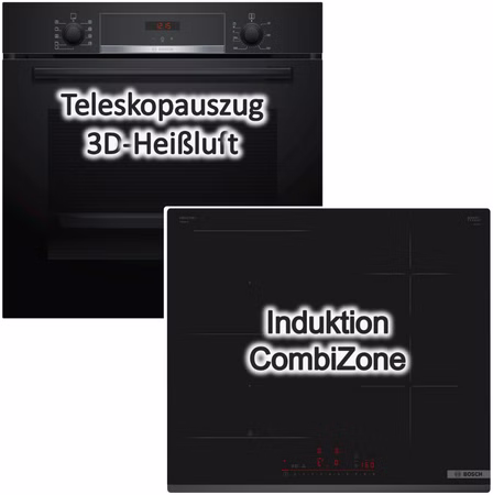 HERDSET BOSCH Backofen EcoClean Teleskopauszug + Induktionskochfeld Booster autark 60 cm
