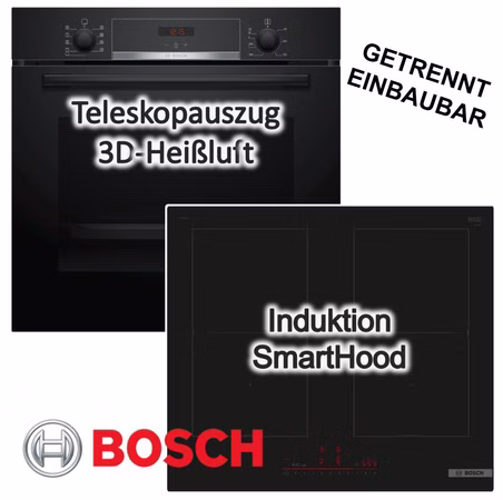 Herdset BOSCH Backofen EcoClean Direct + Induktionskochfeld PowerBooster autark 60 cm
