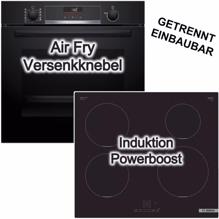 BOSCH Herdset Backofen Teleskopauszug AirFry 3D-Heißluft + Induktionskochfeld autark PowerBoost TouchSelect