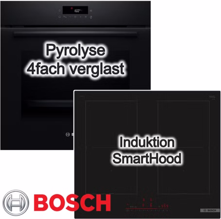Bosch Herdset 60 cm Pyrolyse 3D-Heißluft FlexInduktion Home Connect PowerBoost A+ Schwarz