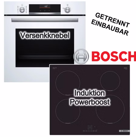 Herdset BOSCH Backofen 3D Heißluft AirFry weiß + Induktionskochfeld PowerBoost Touch