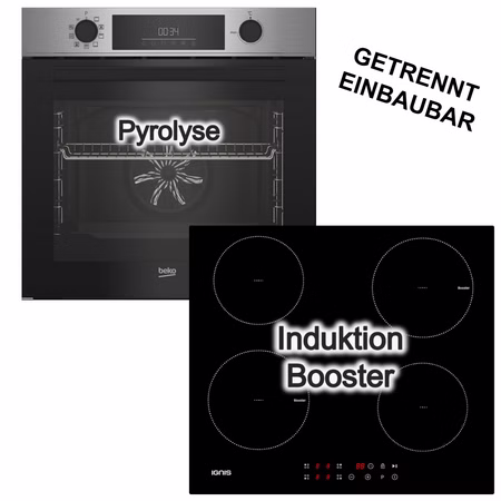 Herdset Beko Einbaubackofen Pyrolyse + Ignis a.d.H.Bauknecht Induktionskochfeld Booster Touch-Control