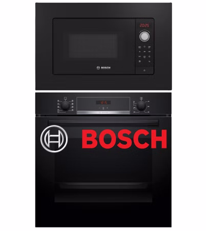 Bosch Einbaubackofen-Mikrowelle-Set 71 Liter 3D Heißluft Hydrolyse Kindersicherung Schwarz