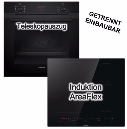 Herdset Siemens Einbaubackofen 3D-Heißluft Hydrolyse + Gorenje Induktionskochfeld AreaFlex PowerBoost TouchSlider