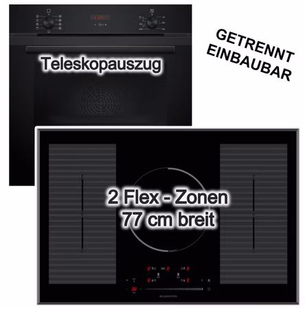 Herdset Siemens Einbaubackofen Hydrolyse Teleskopauszug + Wolkenstein Induktionskochfeld 77 cm Booster Flexzonen