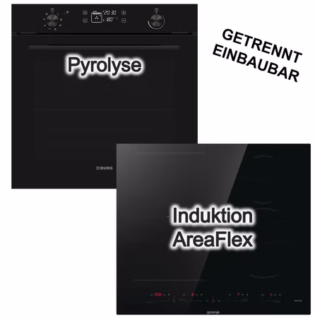 Herdset Burg Einbaubackofen 78 Liter, Pyrolyse, visioTouch + Gorenje Induktionskochfeld AreaFlex, PowerBoost
