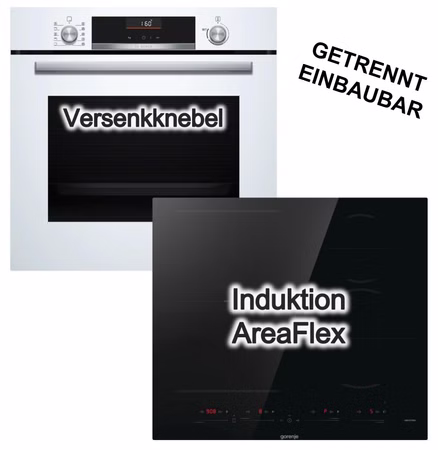 Herdset BOSCH Einbaubackofen AirFry weiß + Gorenje Induktionskochfeld AreaFlex PowerBoost TouchSlider
