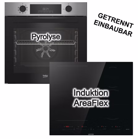 Herdset Beko Einbaubackofen Pyrolyse + Gorenje Induktionskochfeld AreaFlex PowerBoost Touch 