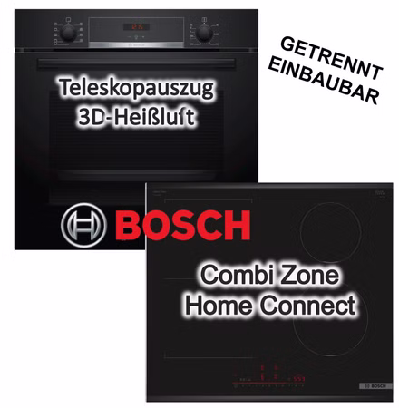 Bosch Herdset Einbaubackofen Teleskopauszug Hydrolyse+ Induktionskochfeld CombiZone Booster HomeConnect 