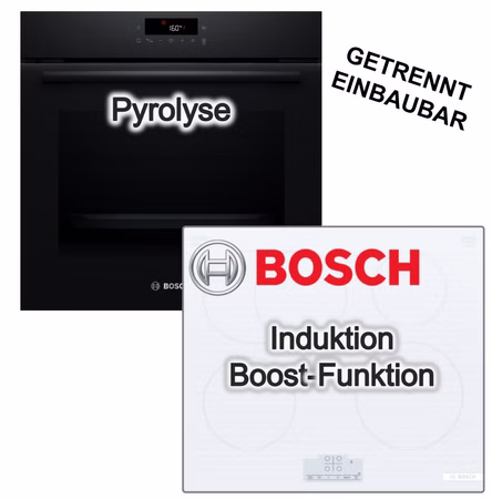 Bosch Herdset Einbaubackofen 3D-Heißluft Pyrolyse + Induktionskochfeld PowerBoost Bräterzone Touch weiss