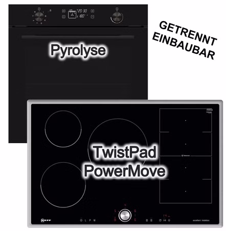 Herdset Bosch Einbau Backofen Pyrolyse visioTouch Display + Neff 80cm Induktionskochfeld Powerfunktion Twistpad Flex