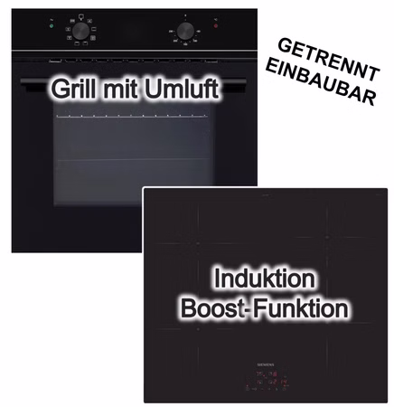Herdset Wolkenstein Einbaubackofen ECO Funktion + Siemens Induktionskochfeld 60 cm powerBoost touchControl