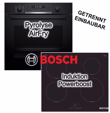 Bosch Herdset Einbaubackofen Air Fry Pyrolyse Hydrolyse + Induktionskochfeld PowerBoost TouchSelect