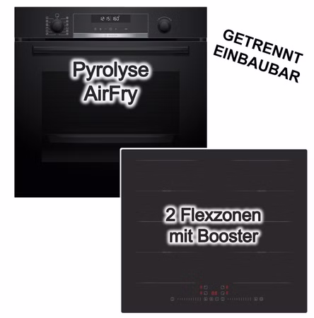 Herdset Bosch Einbaubackofen 3D Heißluft Pyrolyse AirFry + PKM Induktionskochfeld Booster Flexzonen Touch 