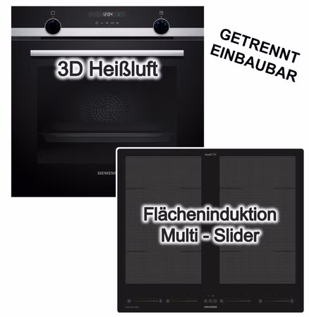 Herdset Siemens Einbaubackofen Hydrolyse Pizzastufe + Oranier Induktionskochfeld Flächeninduktion Multi-Slider