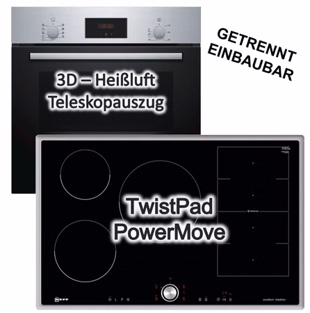 Herdset Bosch Einbaubackofen 3D-Heißluft Teleskopauszug + Neff Induktionskochfeld 80cm Flexinduktion TwistPad® 