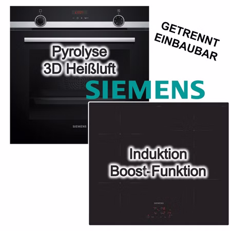 Siemens Herdset Backofen Dampfunterstützung Pyrolyse Teleskopauszug + Induktionskochfeld Boost touchControl