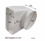 Umlenkstück, Anschlussbogen eckig/rund für 150er Abluftsystem. Umlenkstück, Anschlussbogen eckig/rund für 150er Abluftsystem.