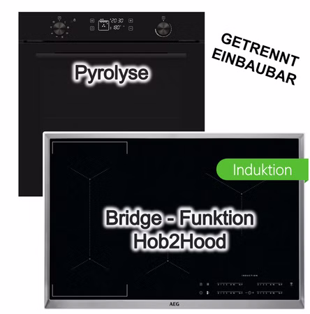 Herdset Einbaubackofen Burg Pyrolyse, visioTouch Display + AEG Induktionskochfeld 80 cm mit Bridge PowerBoost