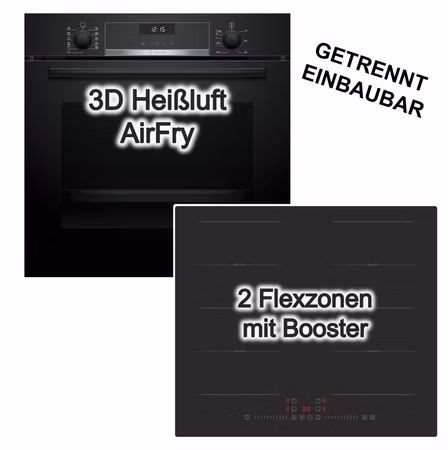 Herdset Bosch Serie 6 AirFry 3D Heißluft Plus EcoClean + PKM Induktionskochfeld Flexzonen Booster