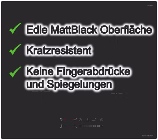 keenberk mattes Induktionskochfeld KI60I4G03M 4 Kochzonen 60cm Booster Touch-Slider Glaskeramik MattBlack