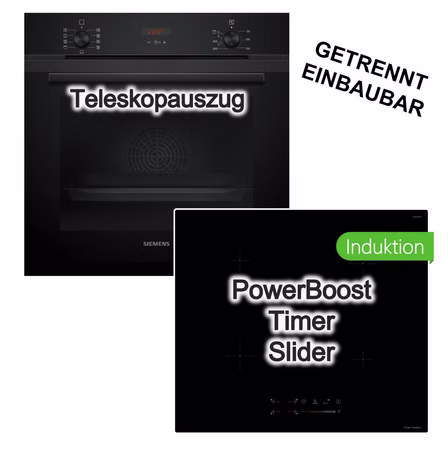 Herdset Siemens Backofen 3D Heißluft EcoClean Teleskopauszug + keenberk Induktionskochfeld Booster TouchSlider Glaskeramik