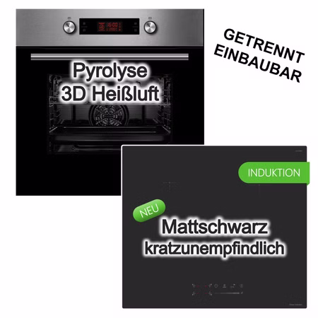 Herdset Midea Backofen Pyrolyse 3D Heißluft+ keenberk Induktionskochfeld Booster Touch-Slider Matt