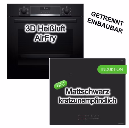 Herdset Bosch Einbaubackofen AirFry EcoClean + keenberk Induktionskochfeld Booster Touch-Slider matt