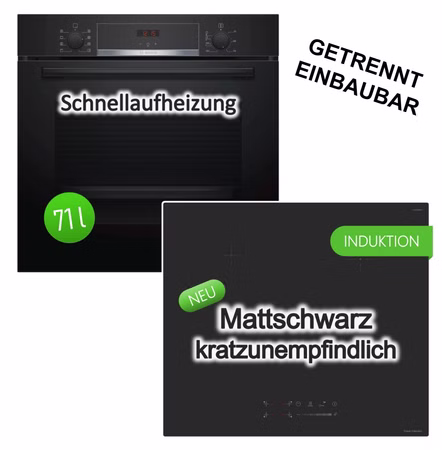 HERDSET Bosch Backofen 3D Heißluft EcoClean + keenberk Induktionskochfeld Blackmatt Booster Touch-Slider