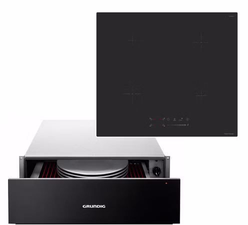 Einbau-Set Grundig Wärmeschublade Teleskopschublade Geschirr bis 6 Personen+ keenberk Induktionskochfeld Boost TouchSlider