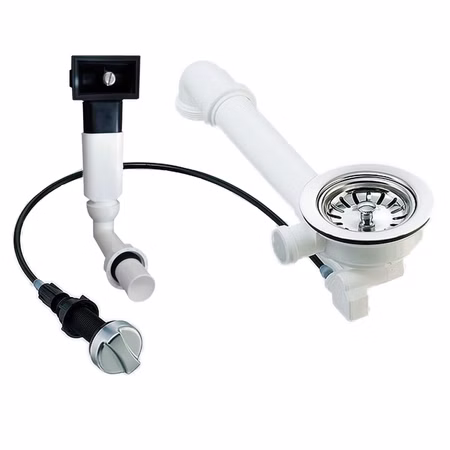 Küchenspülen Ablauf-Set - Drehexcenter 3 1/2 Zoll / 114 mm, Siebkorbventil, Raumsparbogen und rechteckiger Überlauf für Edelstahl-Spülen von Blanco Rieber Teka